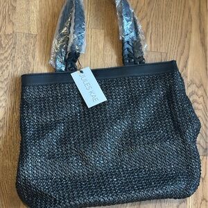 Jules Kae Black Woven Vegan Tote